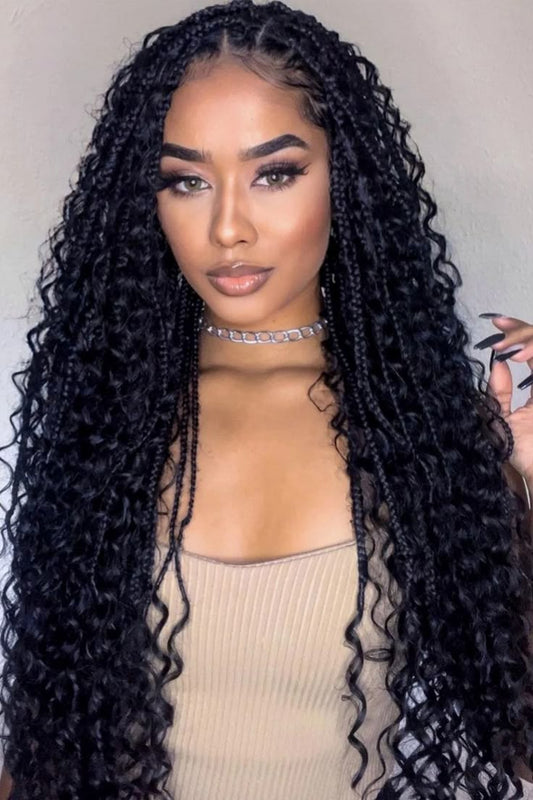 Crochet Human Hair Boho Box Braids with Human Hair Curls Pre-looped Crochet Braids Synthetic Braids with Human Hair Curly