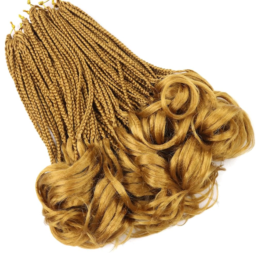 18” 24” Crochet Box Braids Hair with French Curl Ends Blonde P27/613 Bug Ginger Synthetic Pre Looped French Curls Braiding Hair