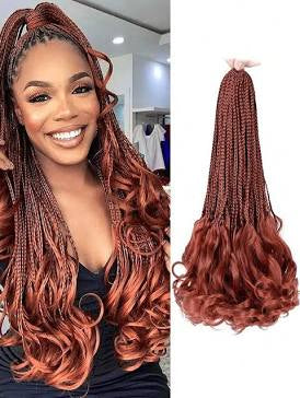 18” 24” Crochet Box Braids Hair with French Curl Ends Blonde P27/613 Bug Ginger Synthetic Pre Looped French Curls Braiding Hair